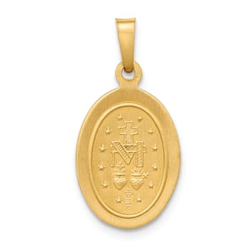 14K Yellow Gold Polished and Satin Miraculous Medal Hollow Pendant