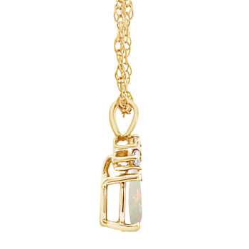 7x5mm Pear Shape Opal with Diamond Accents 14k Yellow Gold Pendant With Chain