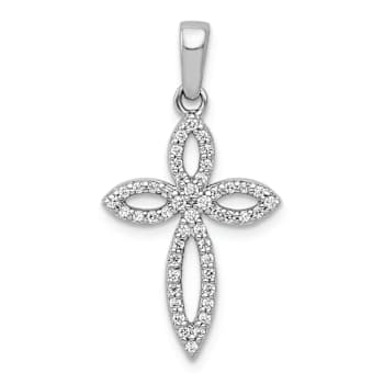 Rhodium Over 14k White Gold Diamond Cross Pendant