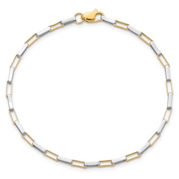 14K Two-tone Polished Fancy Box Links 7.5-inch Bracelet