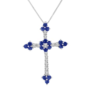 1.10ctw Sapphire and Diamond Cross Pendant in 14k White Gold