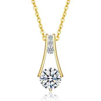 Moissanite Trapeze Pendant In 14K Gold Over Sterling Silver 1.50ctw DEW