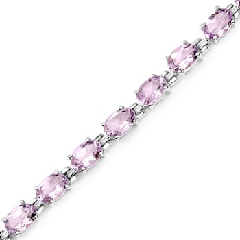 Pink Amethyst Rhodium Over Sterling Silver Oval Tennis Bracelet 8.61ctw