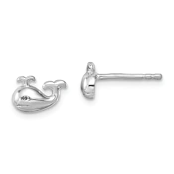 Rhodium Over Sterling Silver Polished Whale Post Earrings