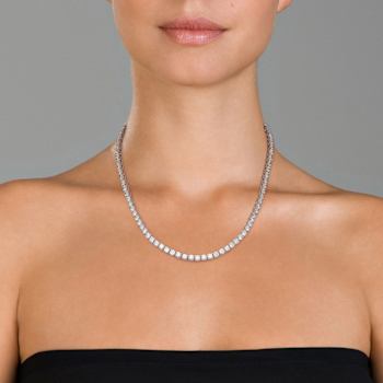 CZ Tennis Necklace In Sterling Silver 16 Inch
