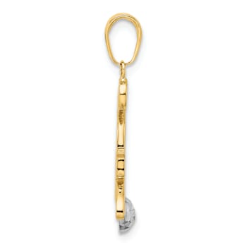 14k Two-tone Gold Diamond-Cut Cat and Ball Pendant
