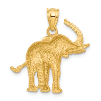 14k Yellow Gold Diamond-Cut and Brushed Elephant Pendant