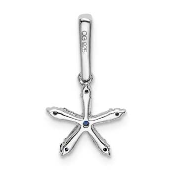 Rhodium Over 14k White Gold Blue Sapphire and Diamond Star Pendant