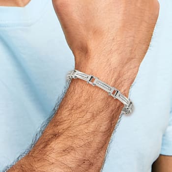 White Cubic Zirconia Stainless Steel Men's Bracelet