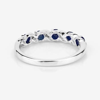 Blue Sapphire and White Topaz Five Stone Sterling Silver Band Ring