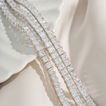 White Cubic Zirconia Platinum Over Sterling Silver Tennis Necklace 21.74ctw