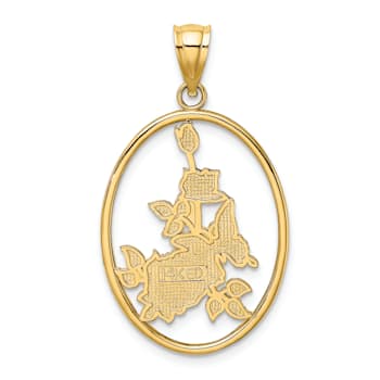 14k Yellow Gold Enamel White Butterfly In Oval with Orange Flowers Charm