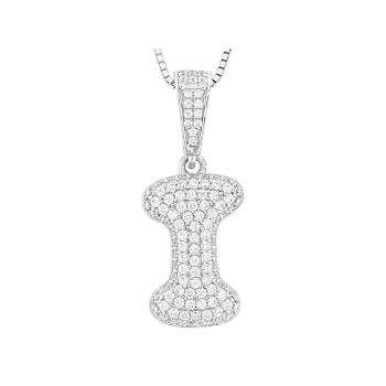 CZ Initial I Bubble Letter Pendant Necklace In Sterling Silver 1.38ctw
