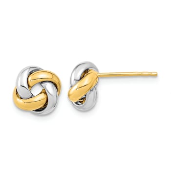 14k Yellow Gold and 14k White Gold Polished Love Knot Stud Earrings