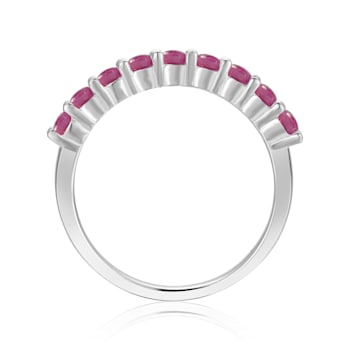 Round Ruby Sterling Silver Anniversary Style Stackable Band Ring, 0.90ctw