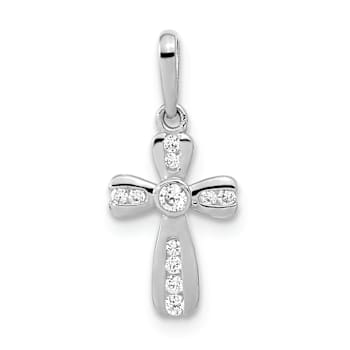 Rhodium Over 14k White Gold Cubic Zirconia Cross Pendant