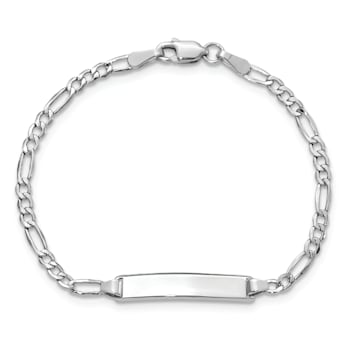 Rhodium Over 14k White Gold Polished Figaro ID Bracelet