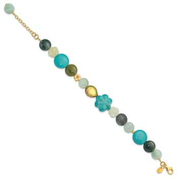 14K Yellow Gold Over Sterling Silver Amazonite, Jasper, Jade, Magnesite
1-inch Extension Bracelet
