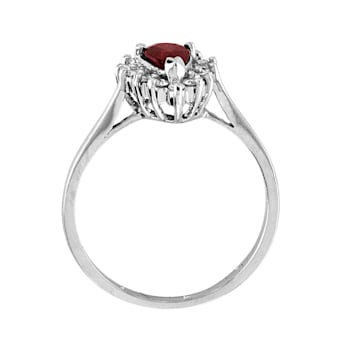 0.65ctw Pear Shaped Ruby and Diamond Ring in 14k White Gold