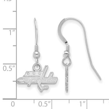 Rhodium Over Sterling Silver NHL Washington Capitals LogoArt Dangle Earrings