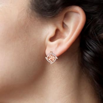 14K Rose Gold Morganite and Diamond Earring 3.94ctw