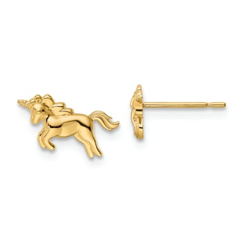 14K Yellow Gold Unicorn Post Earrings
