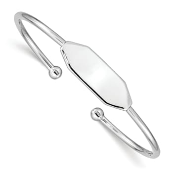 Rhodium Over Sterling Silver Polished ID Children's Cuff Bangle