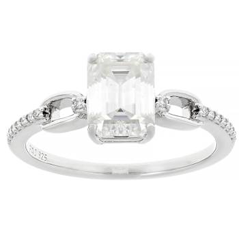 Moissanite Emerald-Cut Engagement Ring In Platinum-Enhanced Sterling Silver