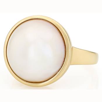 Round Mabe Pearl Solitaire Ring In 18K Gold Over Sterling Silver