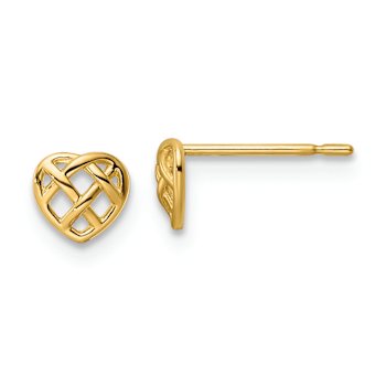 14k Yellow Gold Heart Stud Earrings
