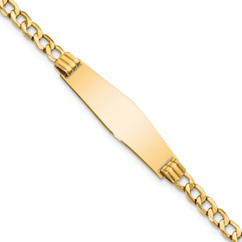 14k Yellow Gold Soft Diamond Shape Cuban Link ID Bracelet