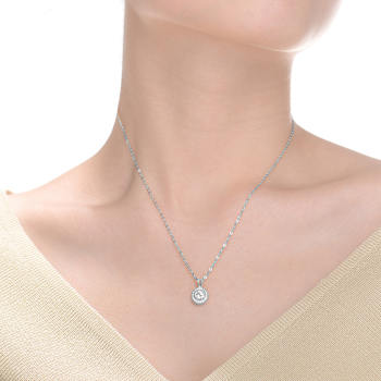 CZ Halo Solitaire Pendant In White Rhodium Over Brass
