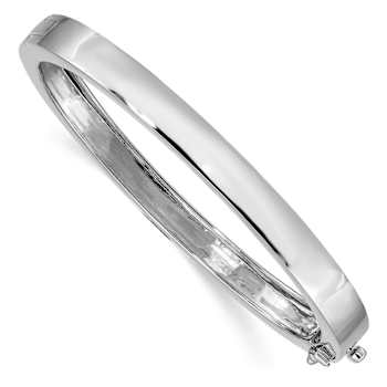 Rhodium Over 14k White Gold 6.3mm Polished Solid Hinged Bangle Bracelet