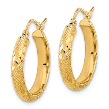 14K Yellow Gold 13/16" Polished Textured and Diamond-Cut Fancy
Patterned Hoop Earrings