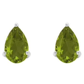 8x5mm Pear Shape Peridot Rhodium Over Sterling Silver Stud Earrings