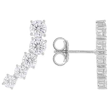 Moissanite Drop Crawler Earrings In Platinum-Enhanced Sterling Silver