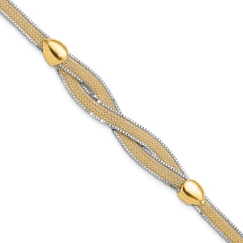 14K Two-tone 6.75-inch with 1-inch Ext. Mesh Bracelet