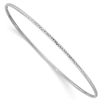 Rhodium Over 10k White Gold 1.5mm Diamond-Cut Slip-on Bangle Bracelet