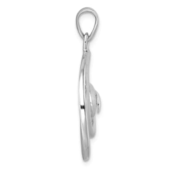 Rhodium Over Sterling Silver Polished and Brushed Double Wave Pendant