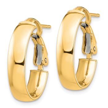 14k Yellow Gold 3/4" High Polished Oval Hoop Earrings
