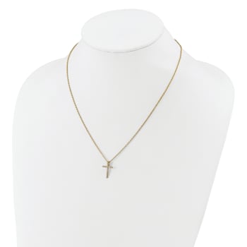 14K Yellow Gold Over Sterling Silver Polished Cubic Zirconia Latin Cross Necklace