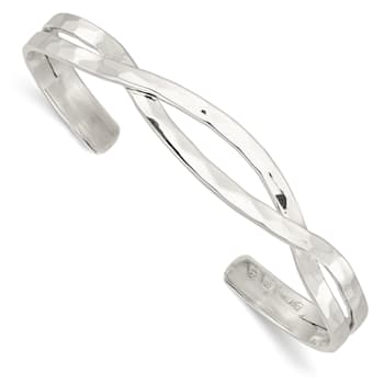 Sterling Silver Polished Hammered Criss Cross Cuff Bracelet