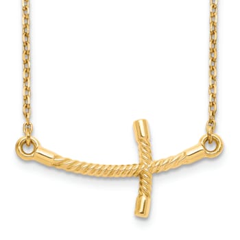 14K Yellow Gold Large Sideways Curved Twist Cross Necklace