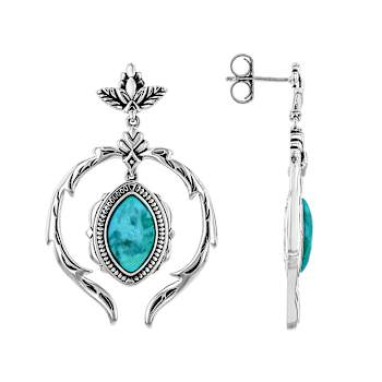 Blue Marquise Turquoise Oxidized Sterling Silver Earrings 13x8mm