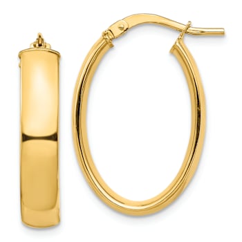 14k Yellow Gold 1/1" High Polished Oval Hoop Earrings