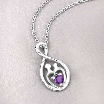 Purple Amethyst Mom and Child Rhodium Over Sterling Silver Heart Pendant
With Chain 0.14ct