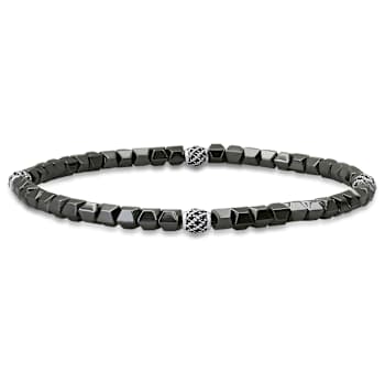 Gray Hematite Beaded Stretch Bracelet In Sterling Silver