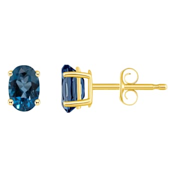 6x4mm Oval London Blue Topaz 14k Yellow Gold Stud Earrings