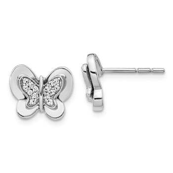 Rhodium Over 14k White Gold Diamond Butterfly Stud Earrings