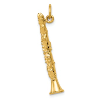 14k Yellow Gold Textured 3D Clarinet Pendant